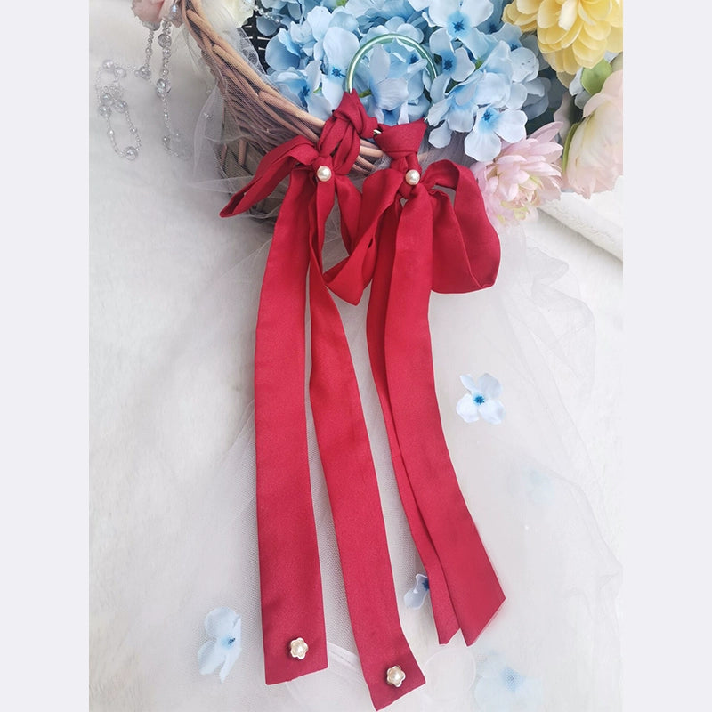 Crimson - Handmade Ribbon Tassel Waist Sash for Hanfu