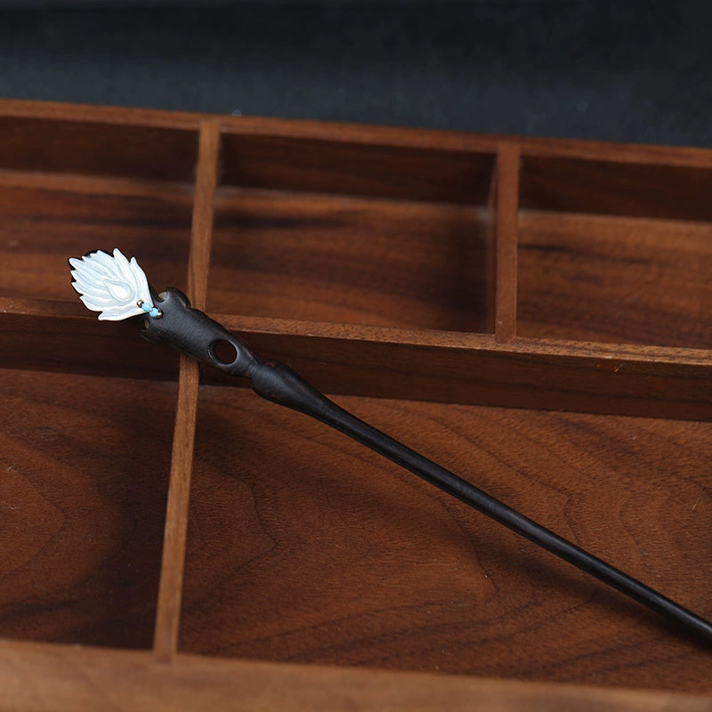 Phoenix Feather Natural White Mother-of-Pearl Ebony Hair Stick