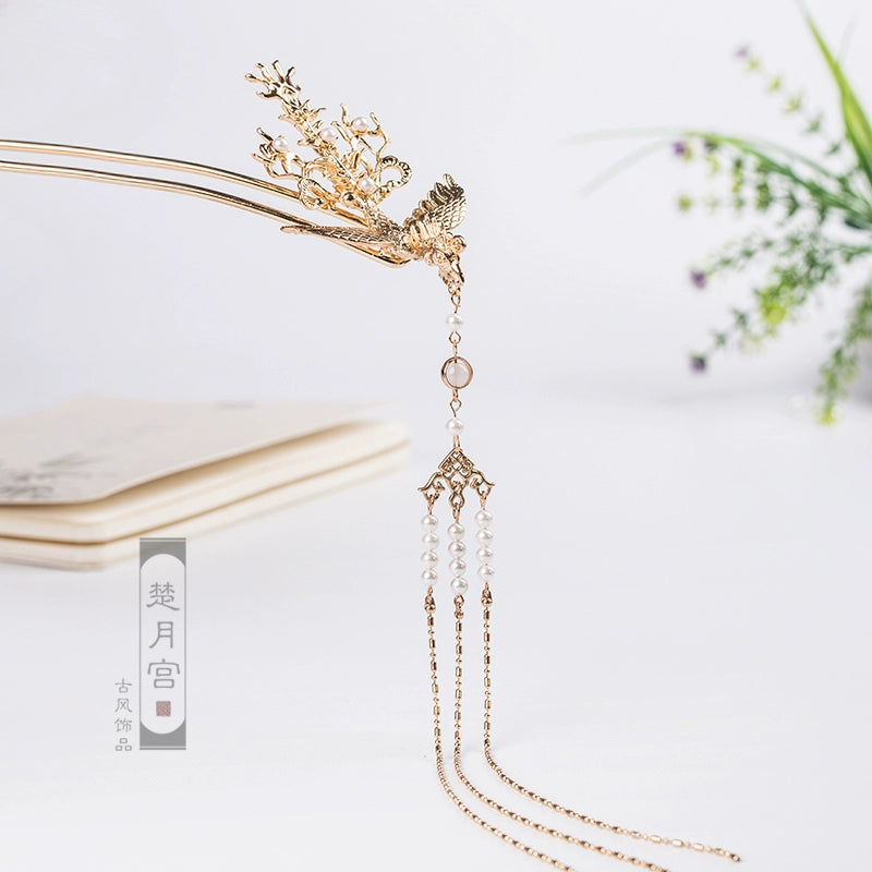 Long Tassels Hair Pin: Golden Phoenix