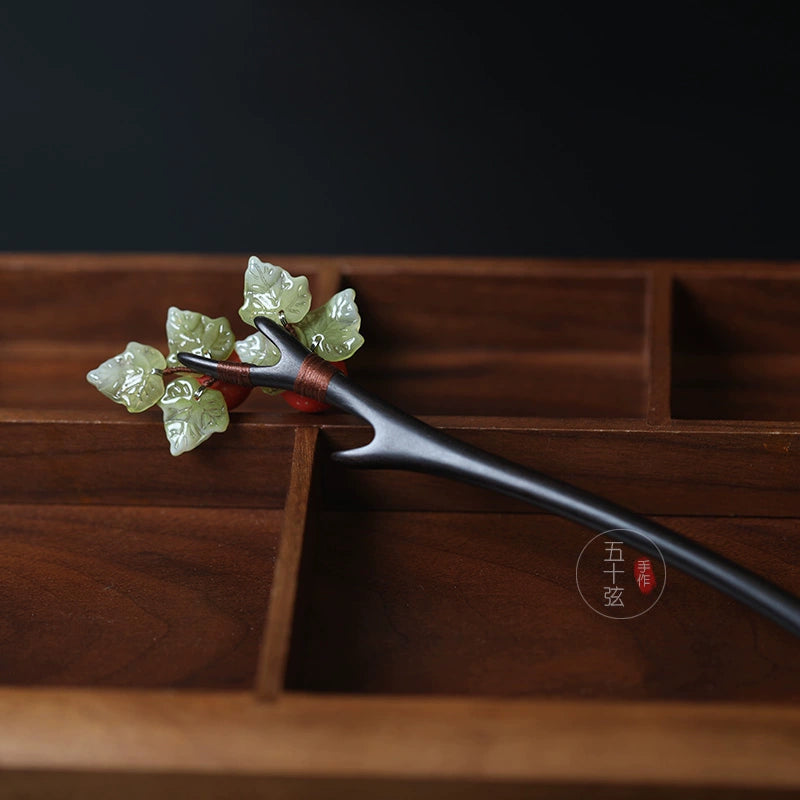 Hawthorn Fruit Handmade Vintage Ebony Hair Stick for Hanfu and Daily Wear