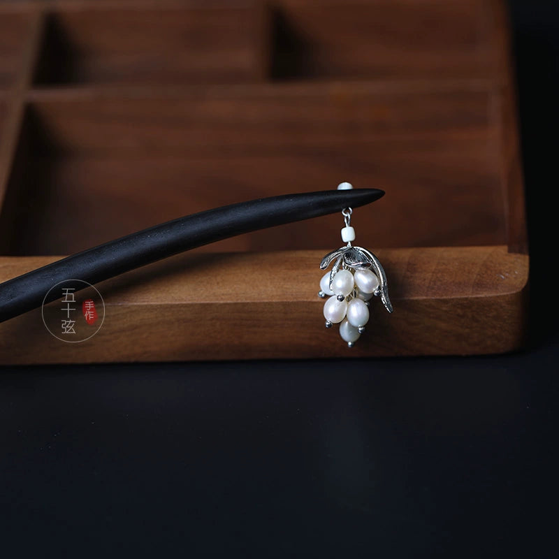 Frost Pearl Ebony Freshwater Pearl Ancient Chinese Hair Stick
