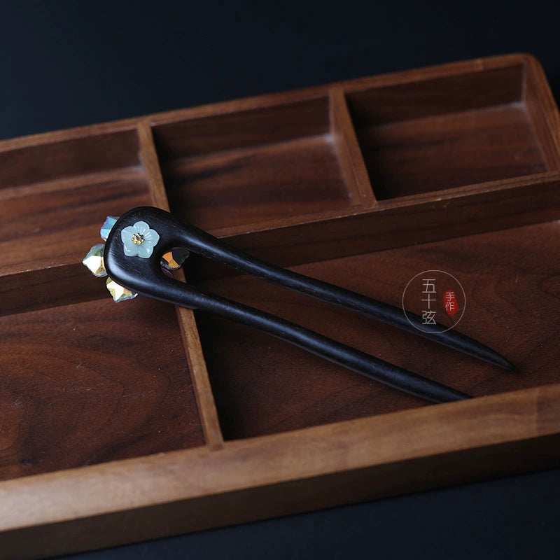 Radiant Crystal Flower Elegant Wooden Ancient Style Hair Stick