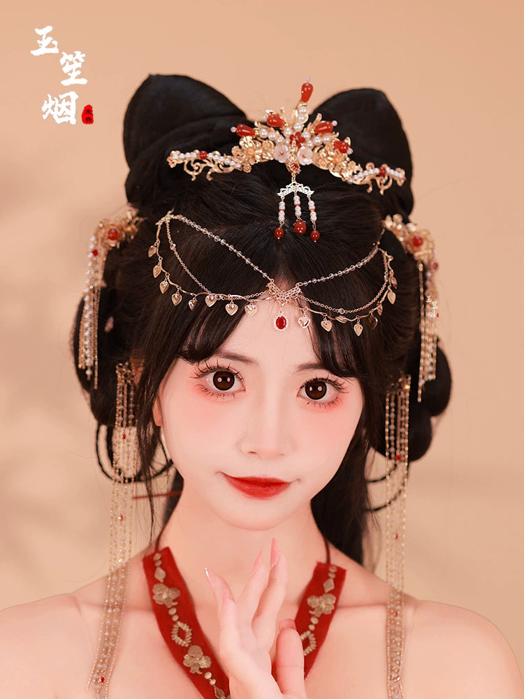 Hanfu Hair Accessories Set: Red Cherry Blossom