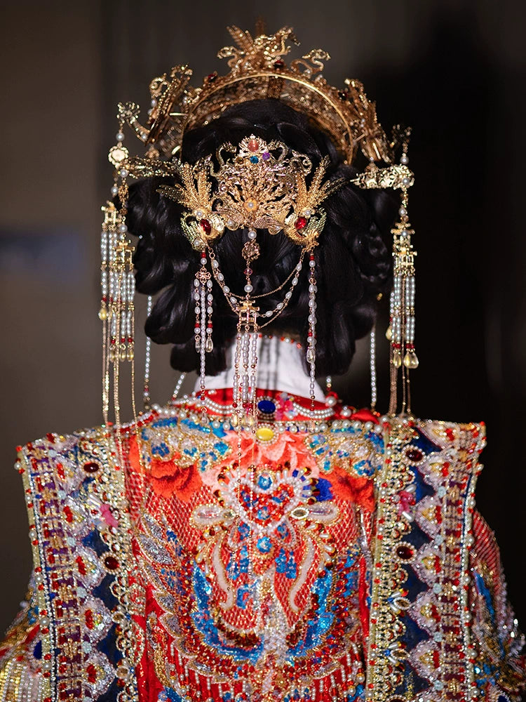 Luxury Gold Phoenix Crown Bridal Headpiece Pearl Tassel Chinese Wedding Hair Accessories for Hanfu and Xiuhe Dress