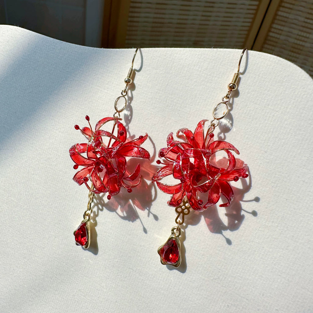 Red Spider Lily Chinese Style Earrings