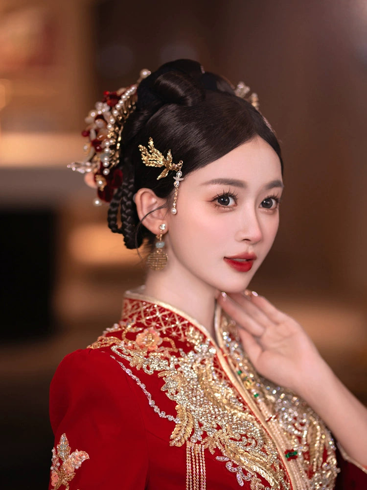 Chinese Wedding Hair Accessories: Crimson