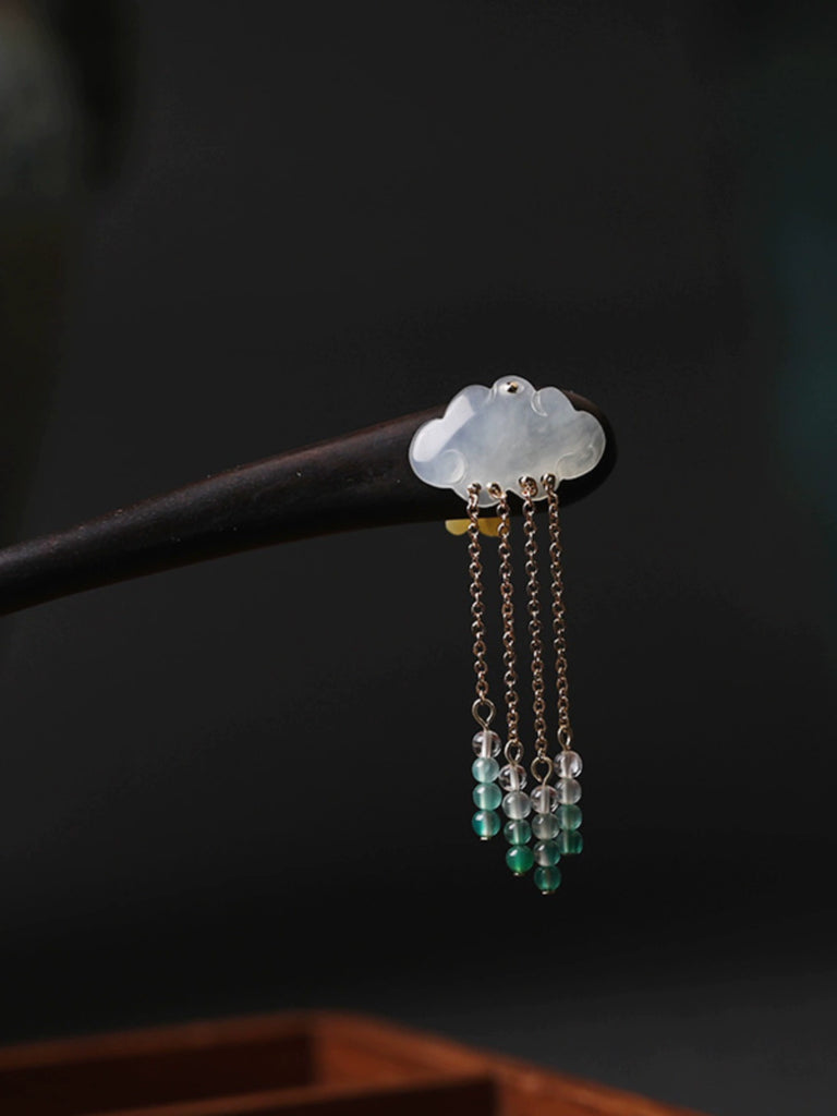 Green Jade Scroll Wooden Hair Stick