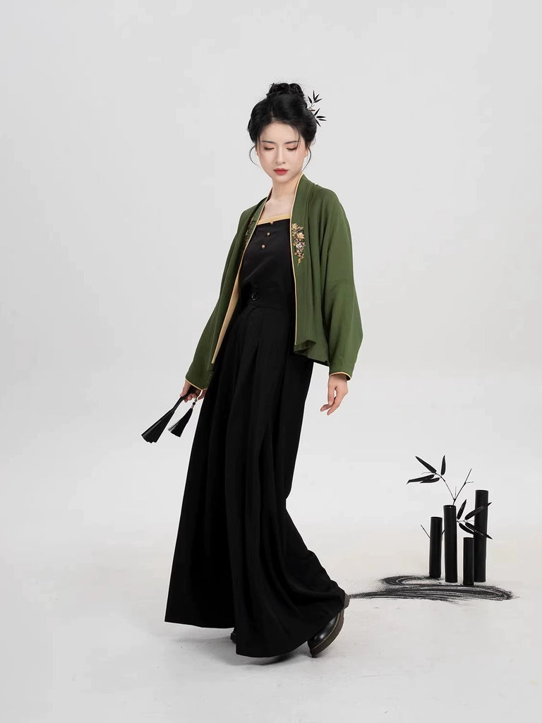 Song Dynasty Modern Hanfu Set with Winged Sleeve Top and Wide Leg Pant ...