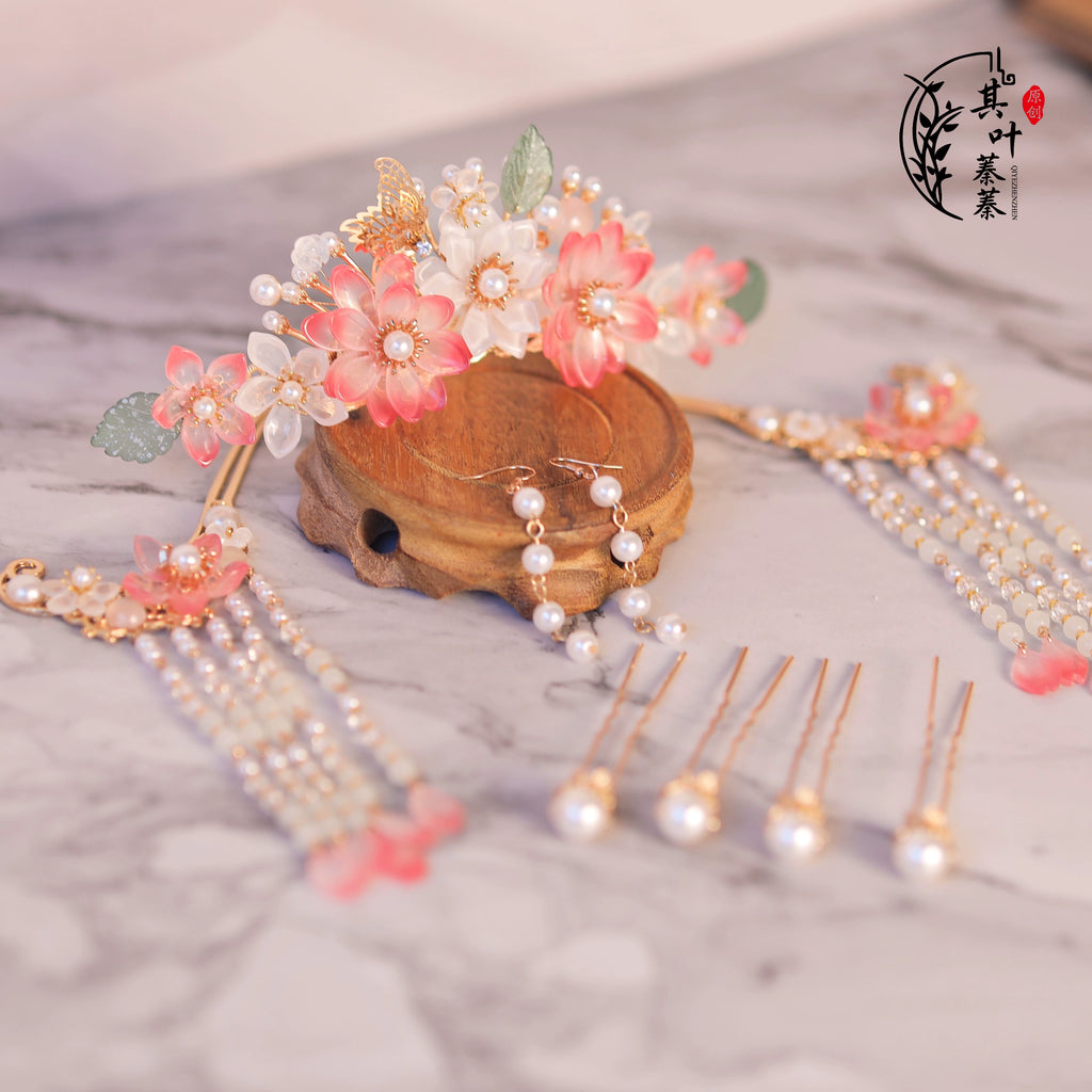 Hanfu Hair Accessories Set: Peachy