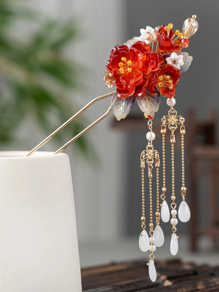 Red Phoenix Chinese Hair Stick Amazon.com : Hanfu Phoenix Hairpin Gold Ancient Red Flower  main image 3