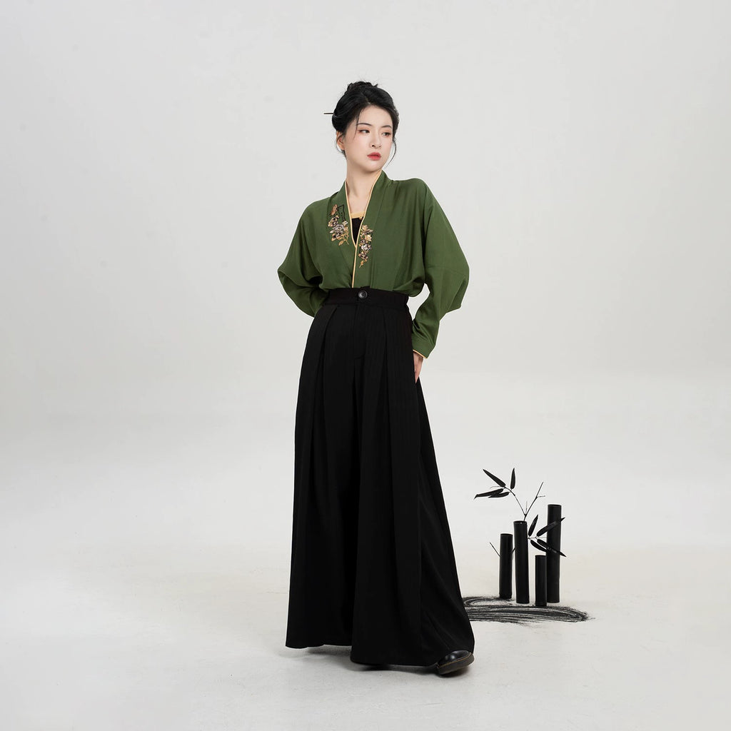 Song Dynasty Modern Hanfu Set with Winged Sleeve Top and Wide Leg Pant ...
