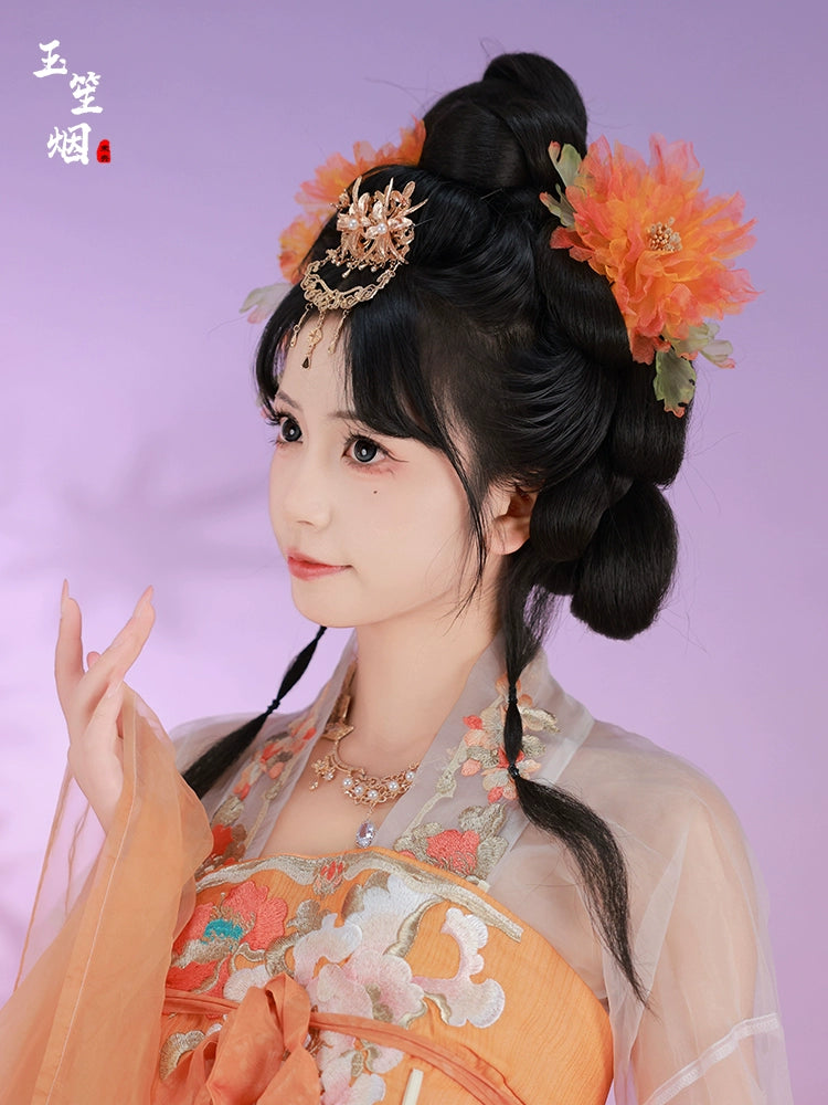 Hanfu Hair Accessories Set: Orange Peony