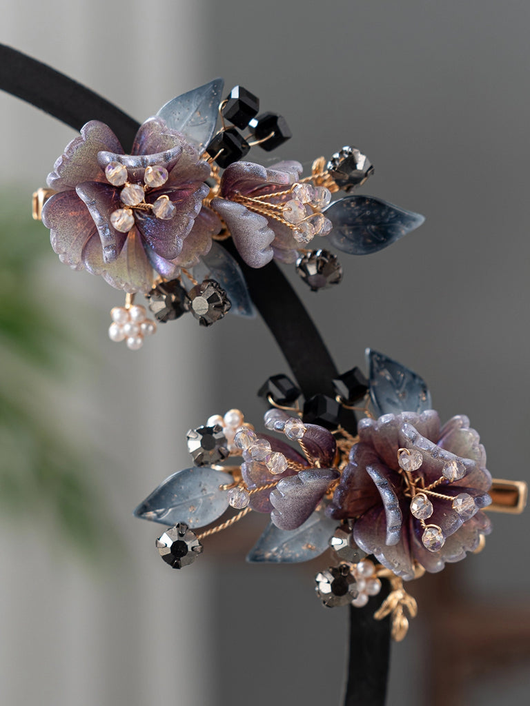 Ink Cloud Dark Purple Floral Hanfu Hair Accessories Set