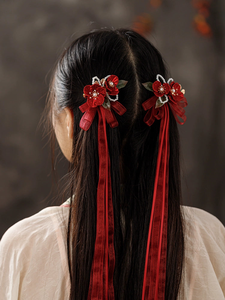 Bow Hair Clips: Rouge Camellia