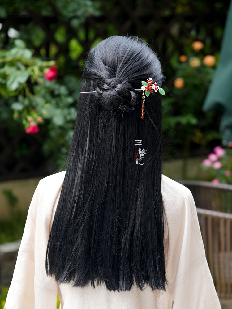 Hair Pin & Earrings: Red Beans