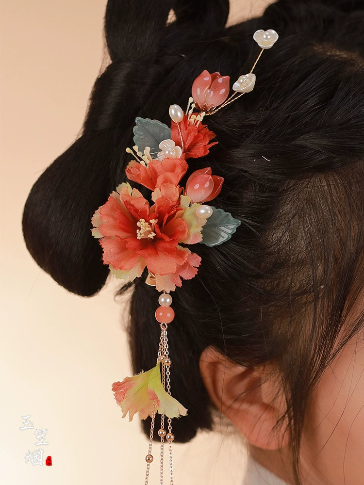 Hanfu Hair Clips: Pomegranate Flower