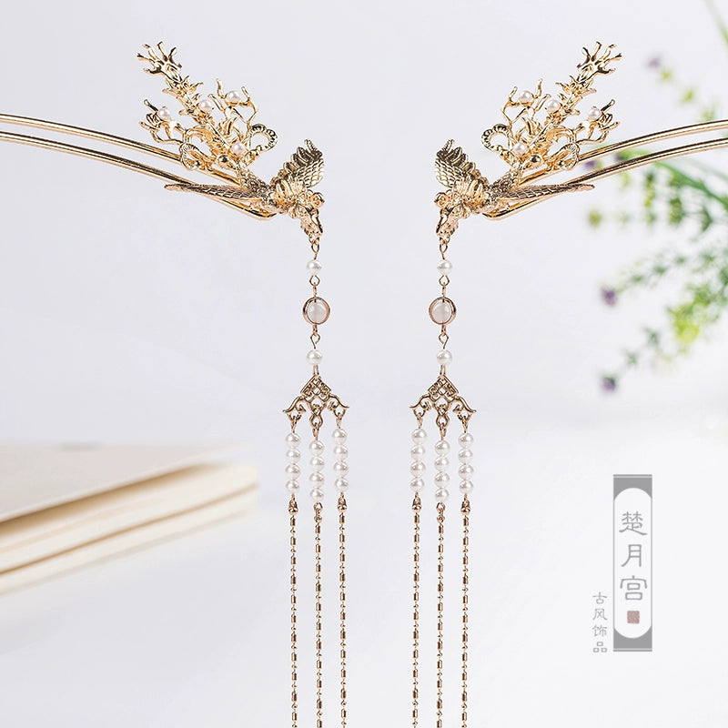 Long Tassels Hair Pin: Golden Phoenix