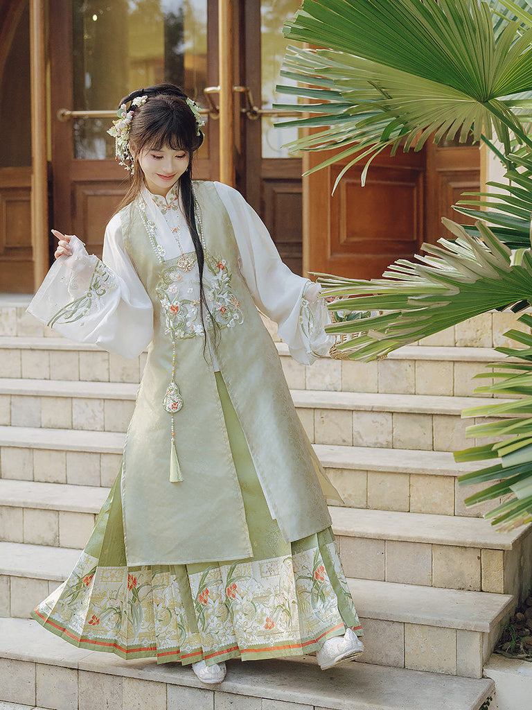 Han Dynatsy Spring Hanfu Ming Dynasty Spring Hanfu Outfit with Robe & Mamian Skirt | Spring Ret ...