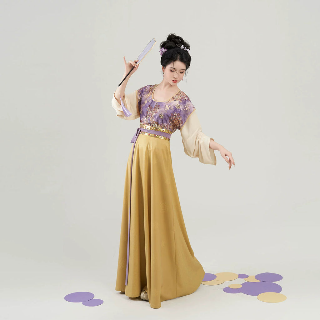 Tang Dynasty Modern Hanfu Set with Beizi Overlay & Flowing Eight-Panel ...
