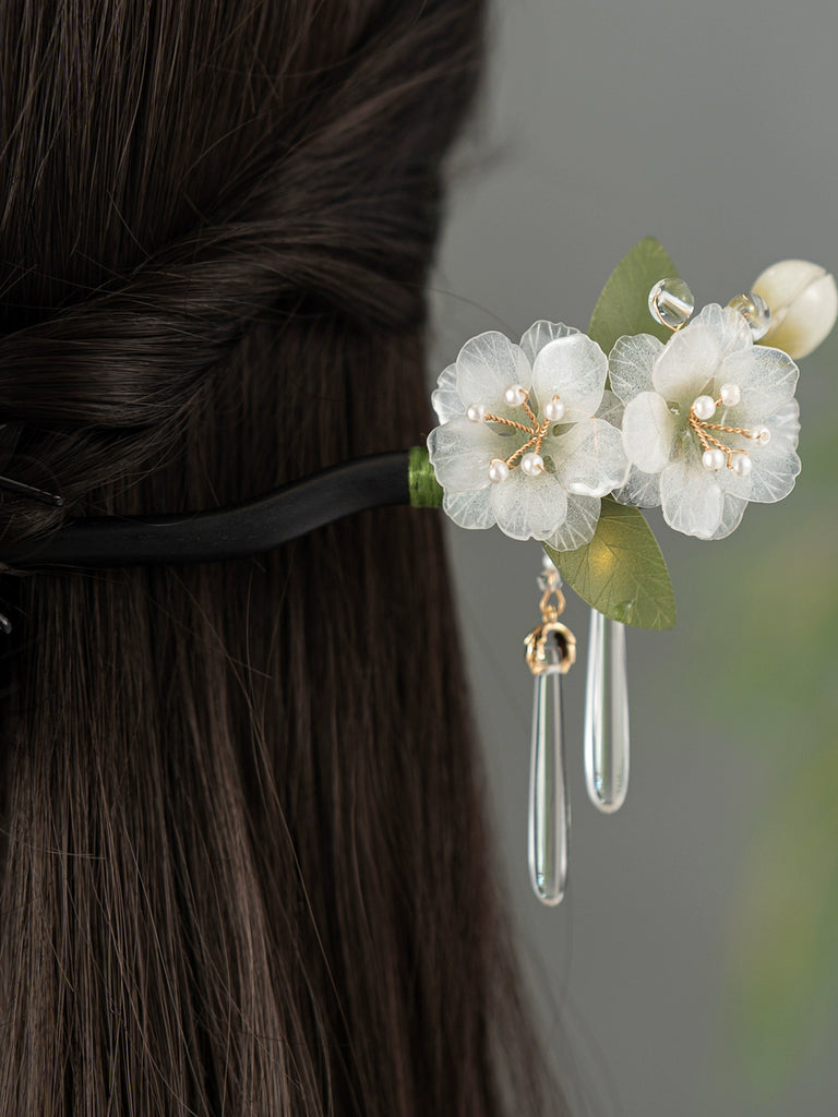 Pear Blossom Waterdrop Ebony Ancient Hair Stick for Hanfu