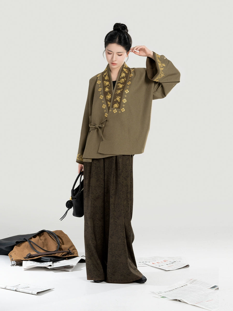 New Chinese Style Women Jacket and Wide Leg Pants Hanfu Set - Urban Wa ...