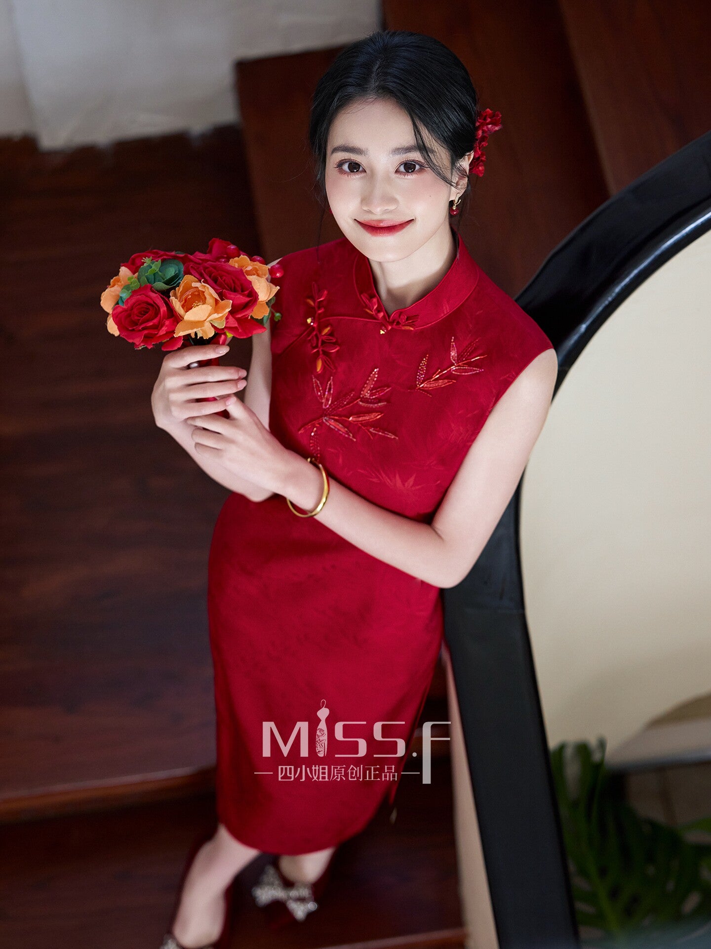 red silk chinese dress Naomi Bespoke Dress