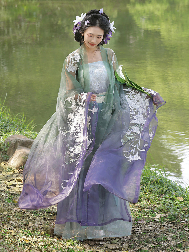 Lily of the Valley | Embroidered Hanfu Set with Wide Sleeve Cardigan a ...