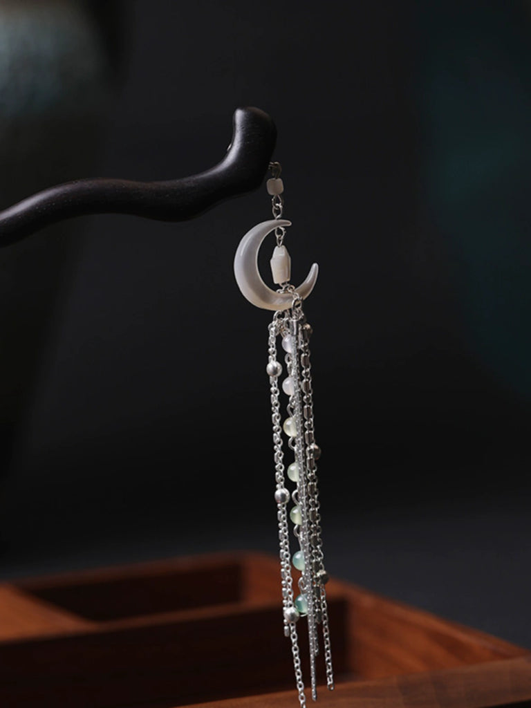 Moon Over the West River Elegant Mother-of-Pearl Moon Hanfu Hair Stick
