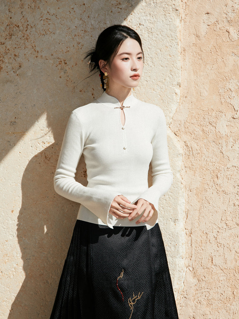 New Chinese Style Knitted Wool Sweater - Winter Awakens 觉冬 – Hanfu Story