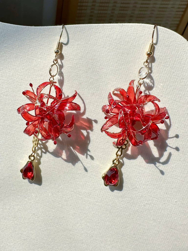 spider lily jewelry Red Spider Lily Earrings