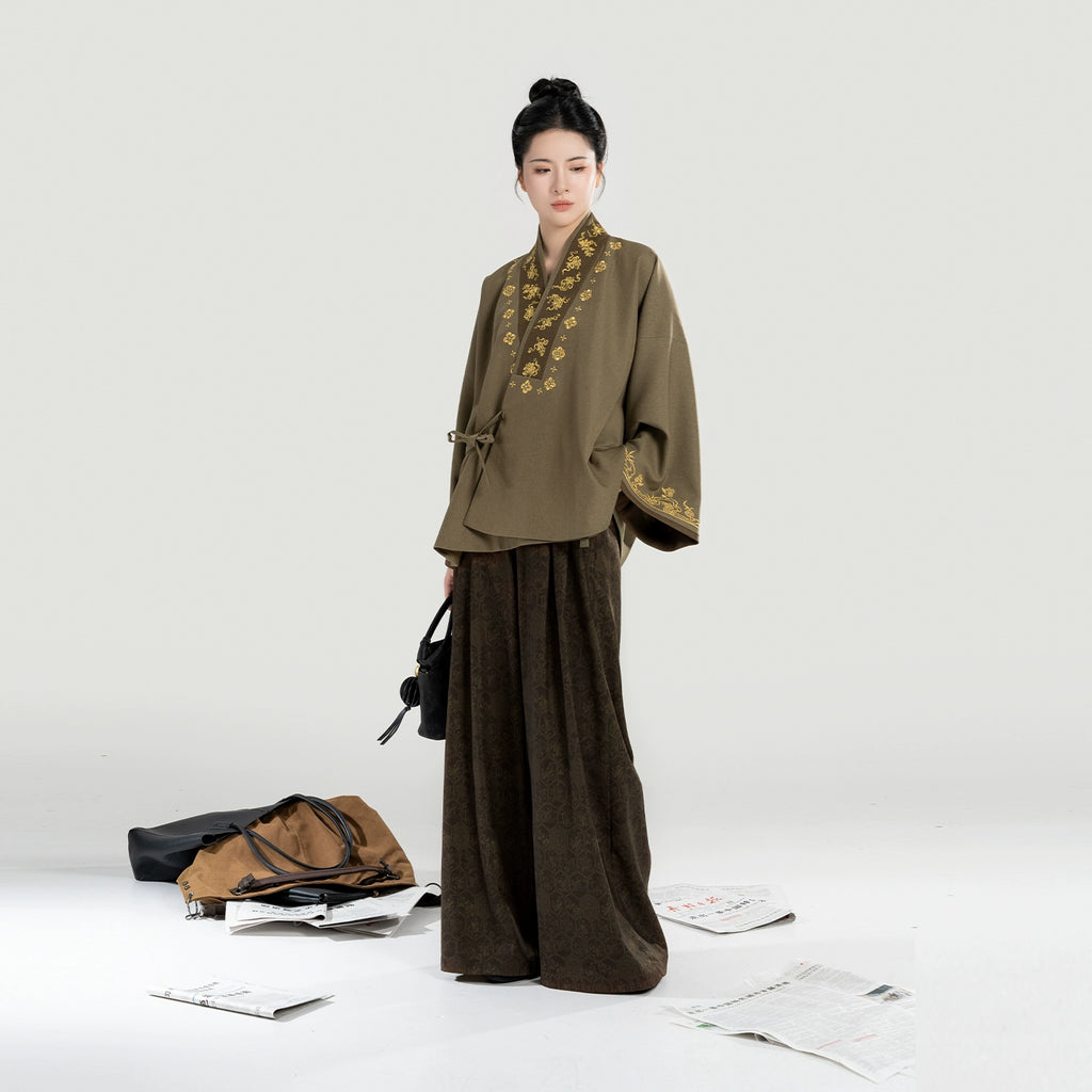 New Chinese Style Women Jacket and Wide Leg Pants Hanfu Set - Urban Wa ...