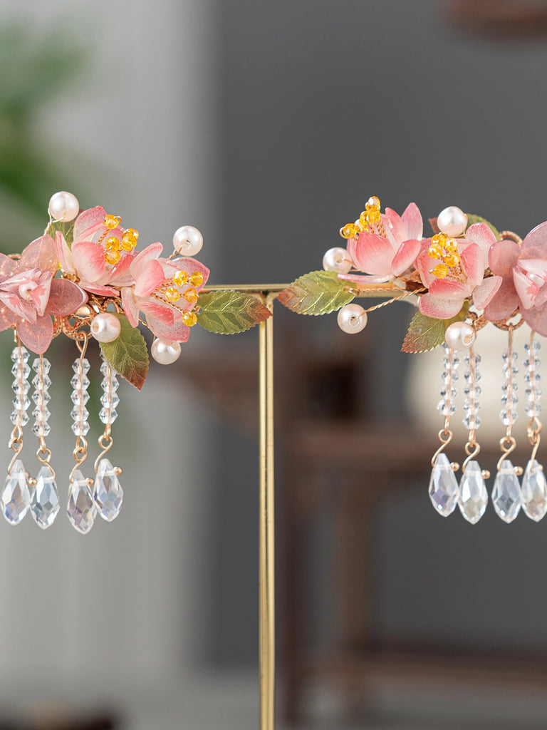 Falling Cherry Blossom Poetry - Hanfu Hair Accessories Set, Romantic Ancient Style Hairpins