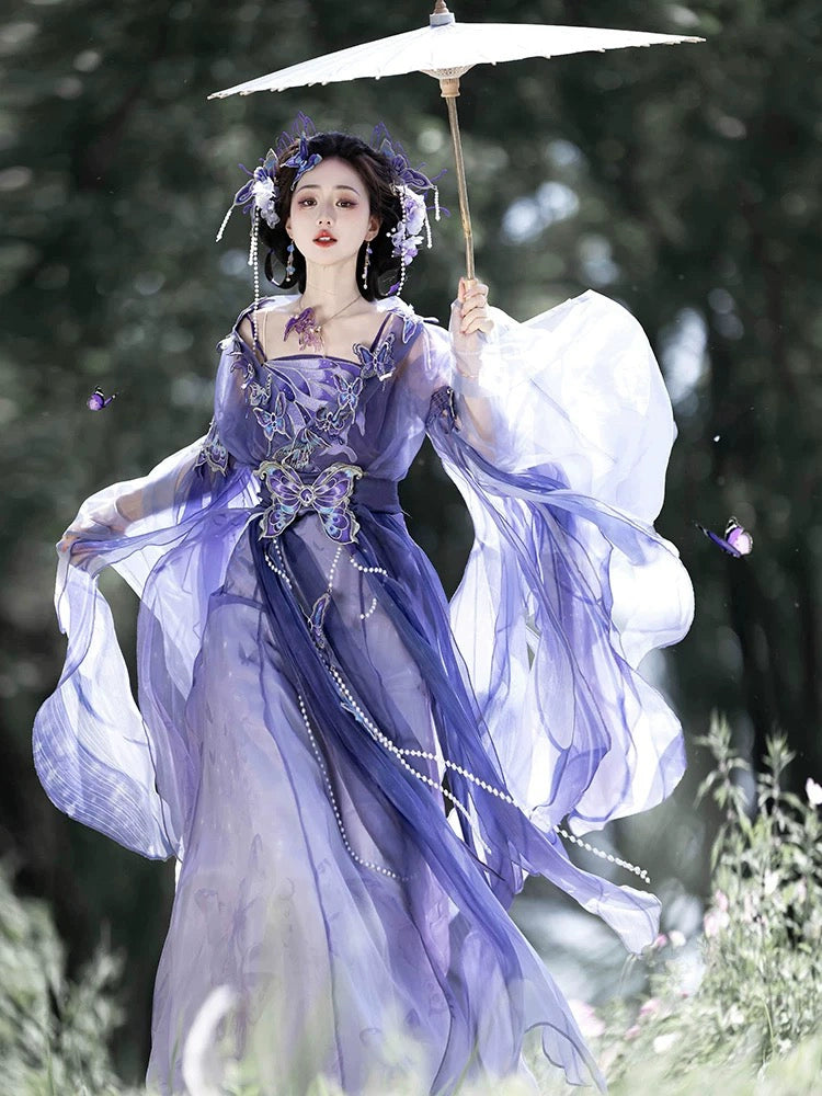 purple hanfu dress Summer Purple Hanfu Set Unique Tang Dynasty Hezi Dress
