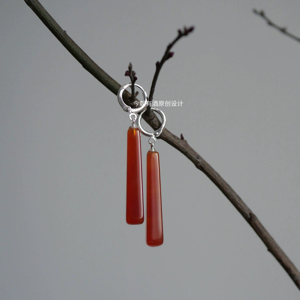 Red Agate Geometric Chinese Style Earrings