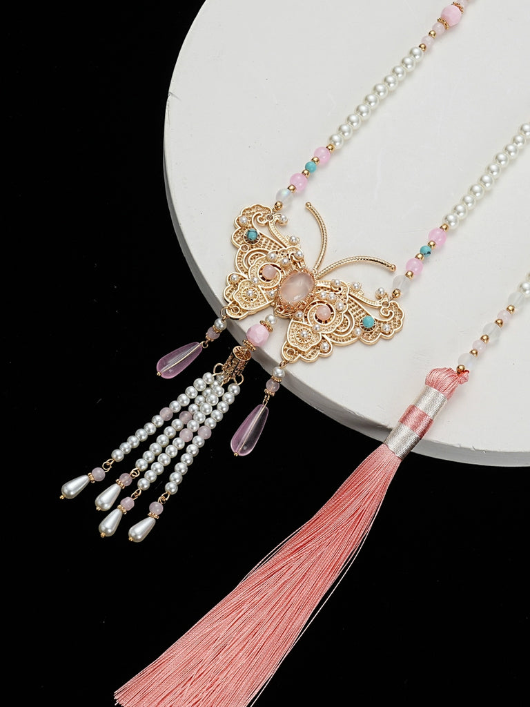 Peach Butterfly Chinese Style Necklace