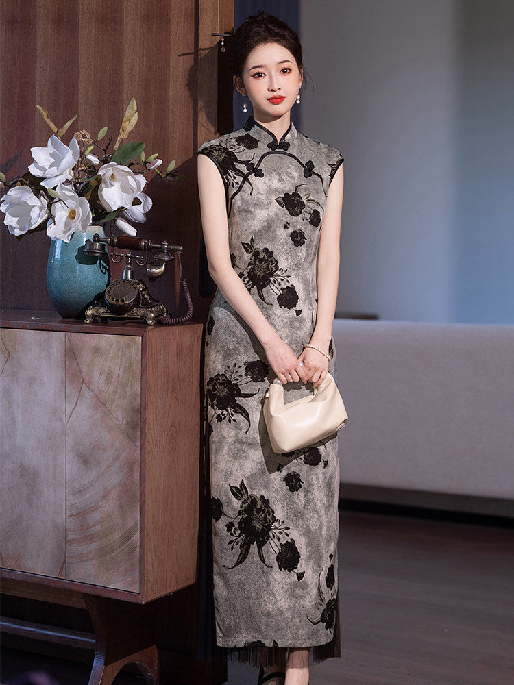 Sleeveless Floral Long Cheongsam | Haifu – Hanfu Story