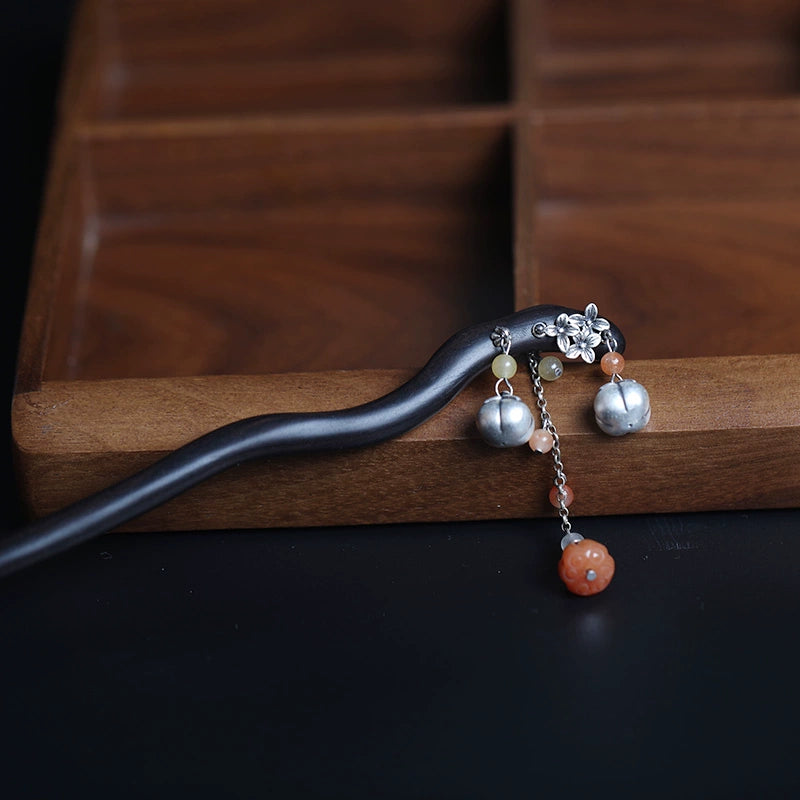 Autumn Harvest Ebony 925 Silver and Jade New Chinese Style Hair Stick