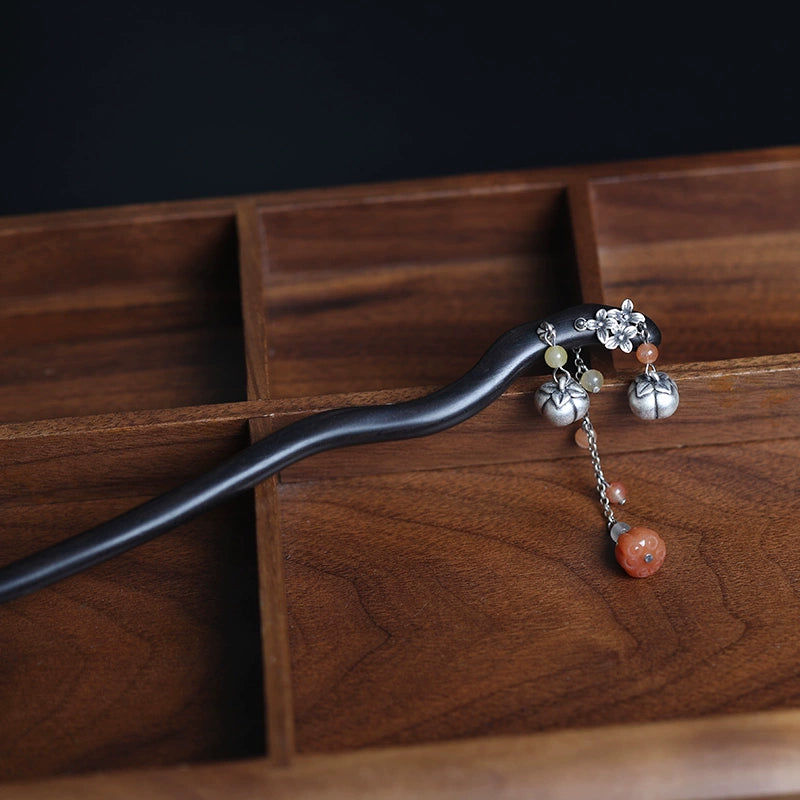 Autumn Harvest Ebony 925 Silver and Jade New Chinese Style Hair Stick