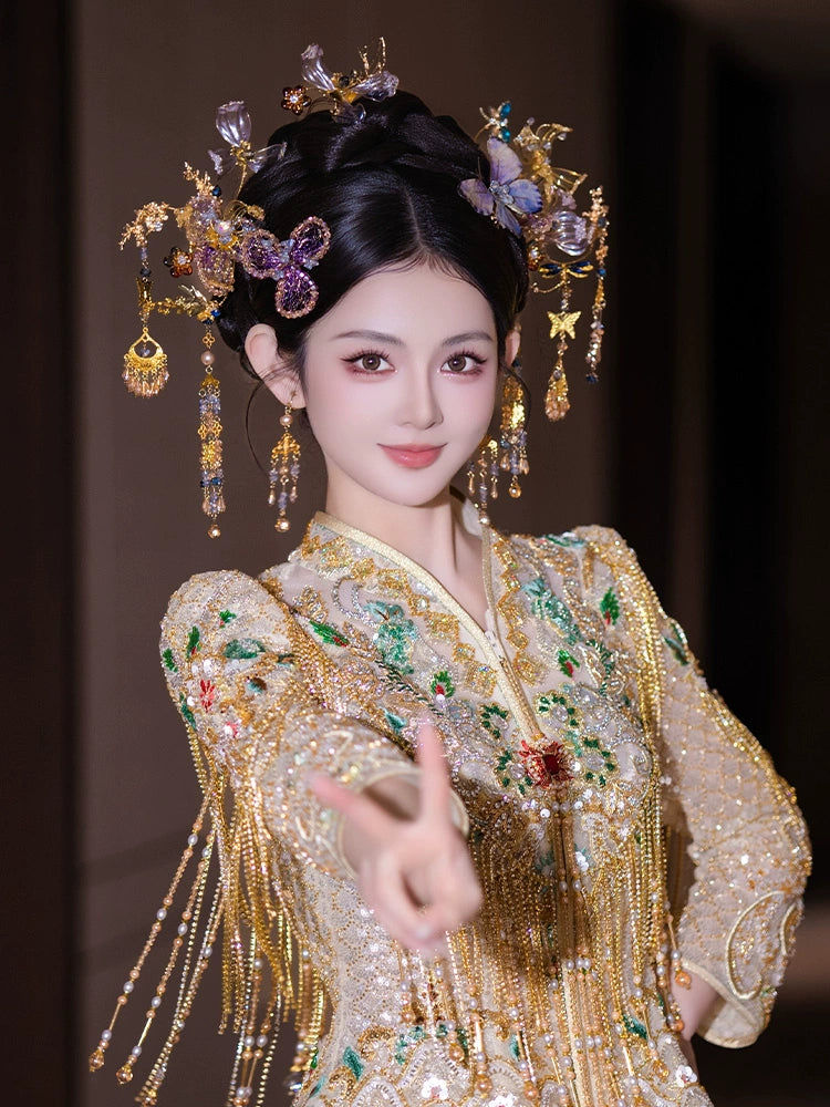 Light-Toned Butterfly Tassel Bridal Hairpin Celestial New Chinese Style Wedding Headpiece