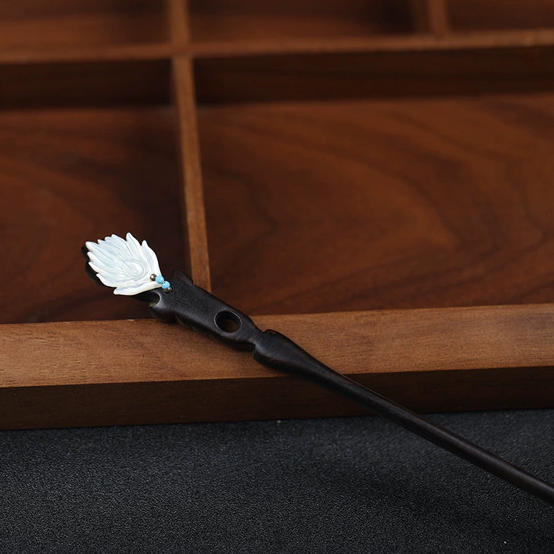 Phoenix Feather Natural White Mother-of-Pearl Ebony Hair Stick