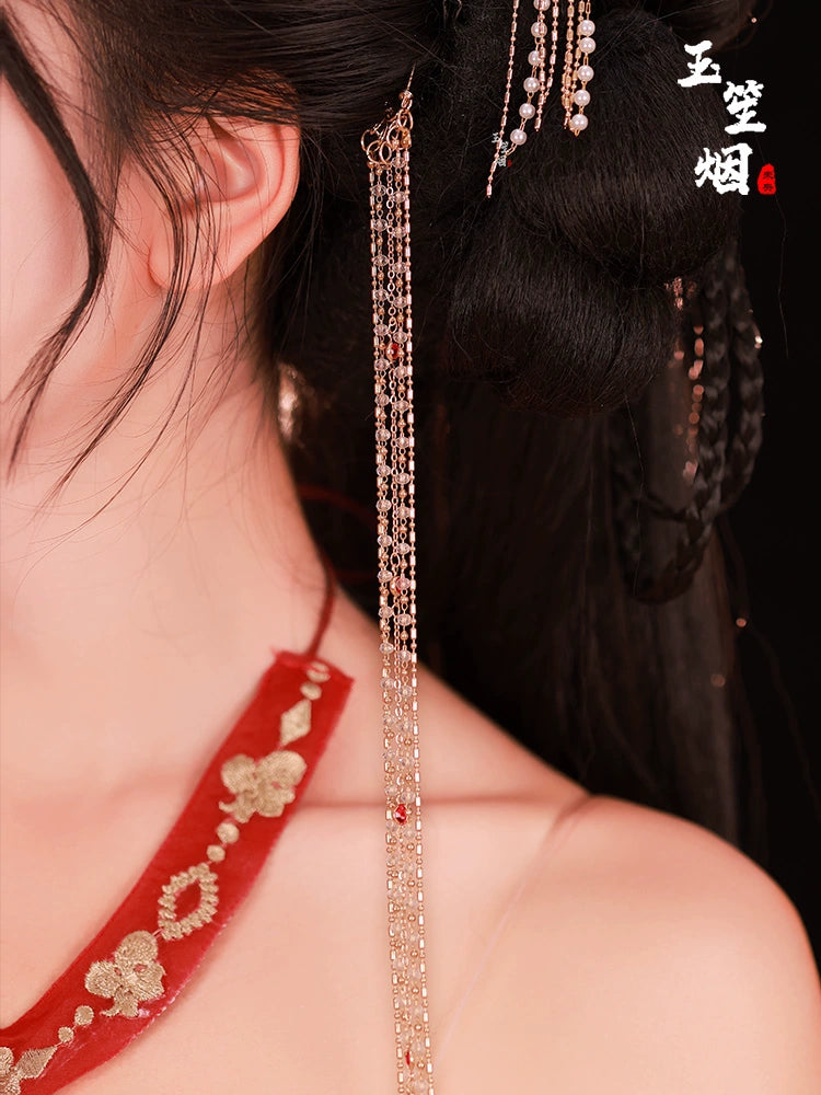 Hanfu Hair Accessories Set: Red Cherry Blossom