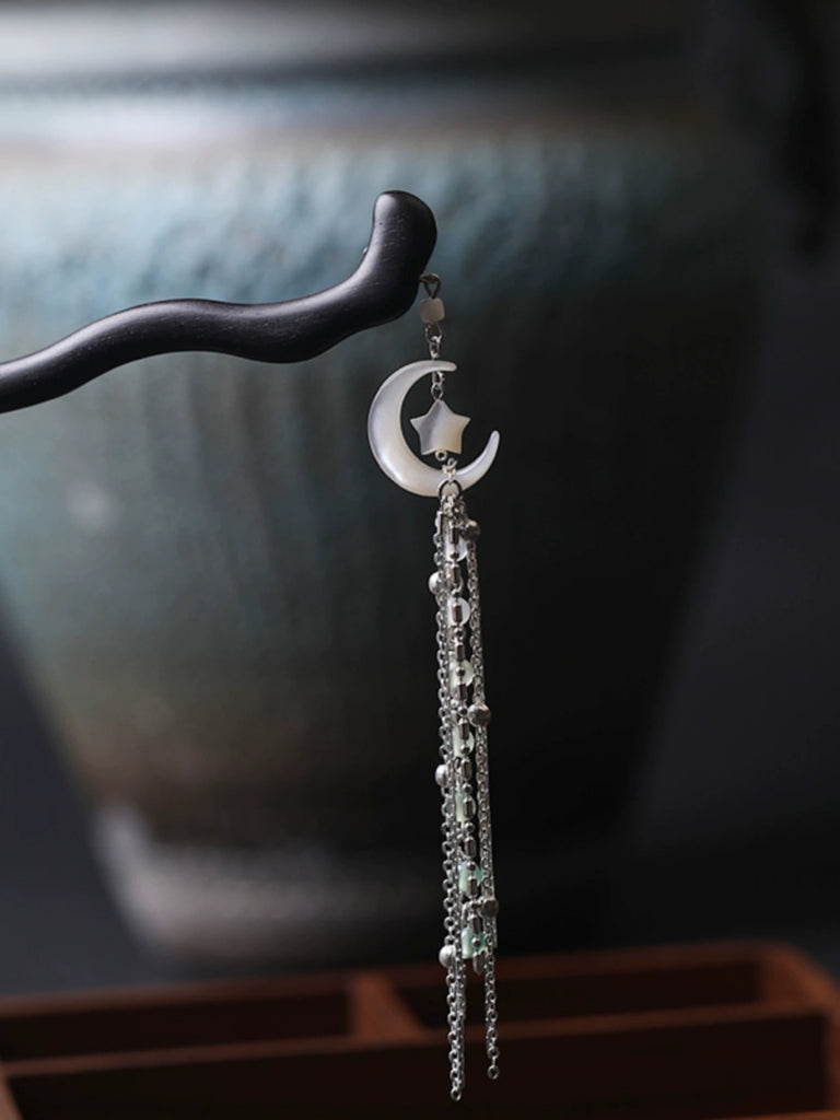 Moon Over the West River Elegant Mother-of-Pearl Moon Hanfu Hair Stick