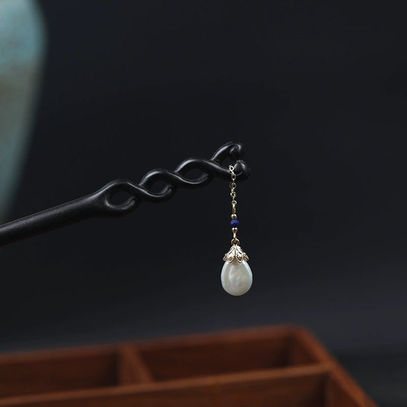 Dream of Nanke Ebony Pearl Tassel Hair Stick for Hanfu