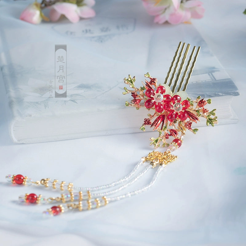 Long Tassels Hair Comb: Plum Blossom