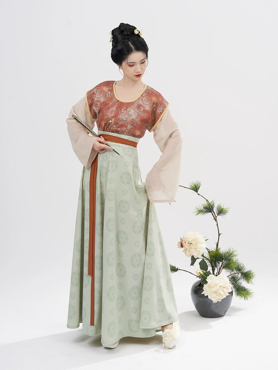 Tang Dynasty Modern Hanfu Set with Beizi Overlay & Flowing Eight-Panel ...