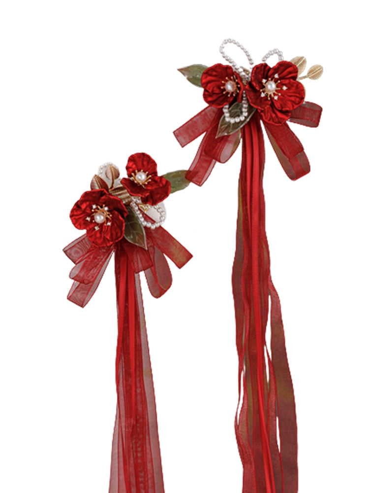 Bow Hair Clips: Rouge Camellia