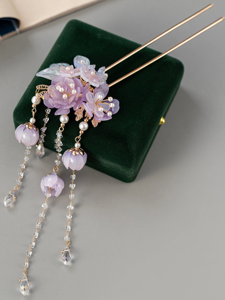 Purple Kite & Peony Hairpin Antique Hair Stick for Hanfu & Cheongsam