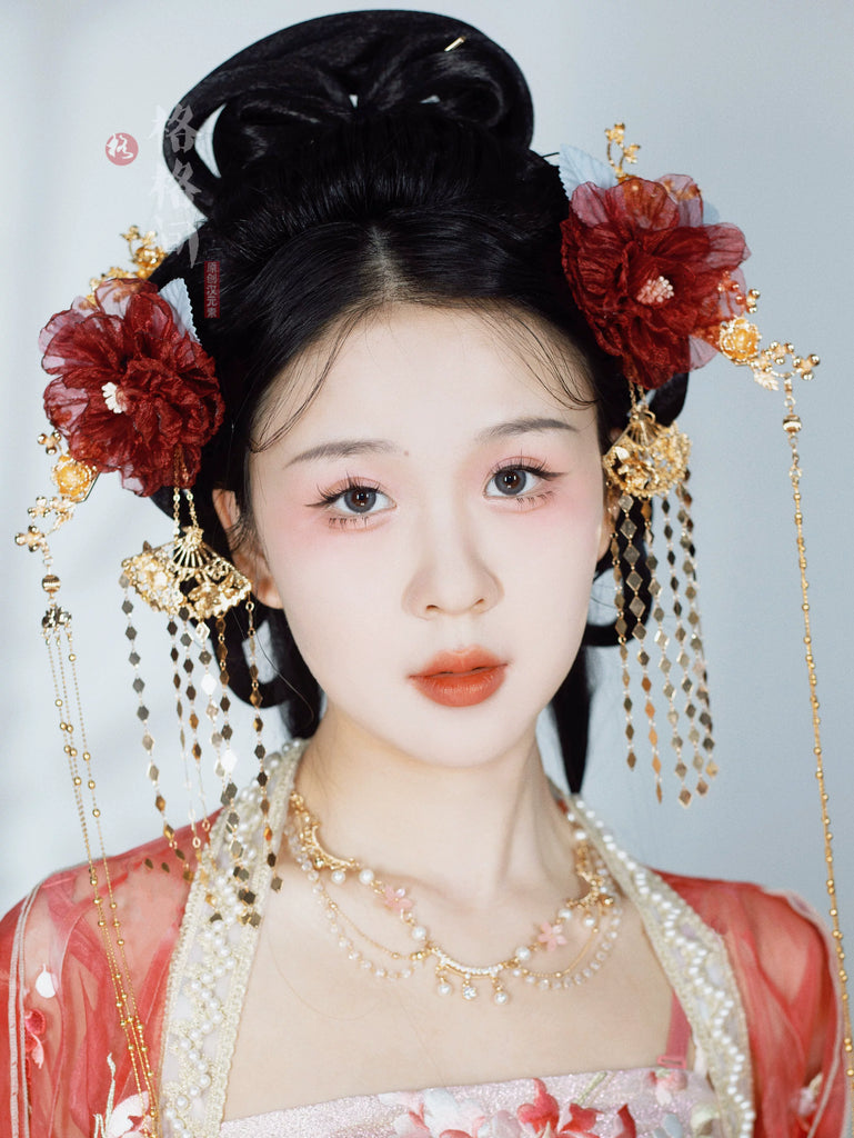 Hanfu Hair Clips: Crimson Rose