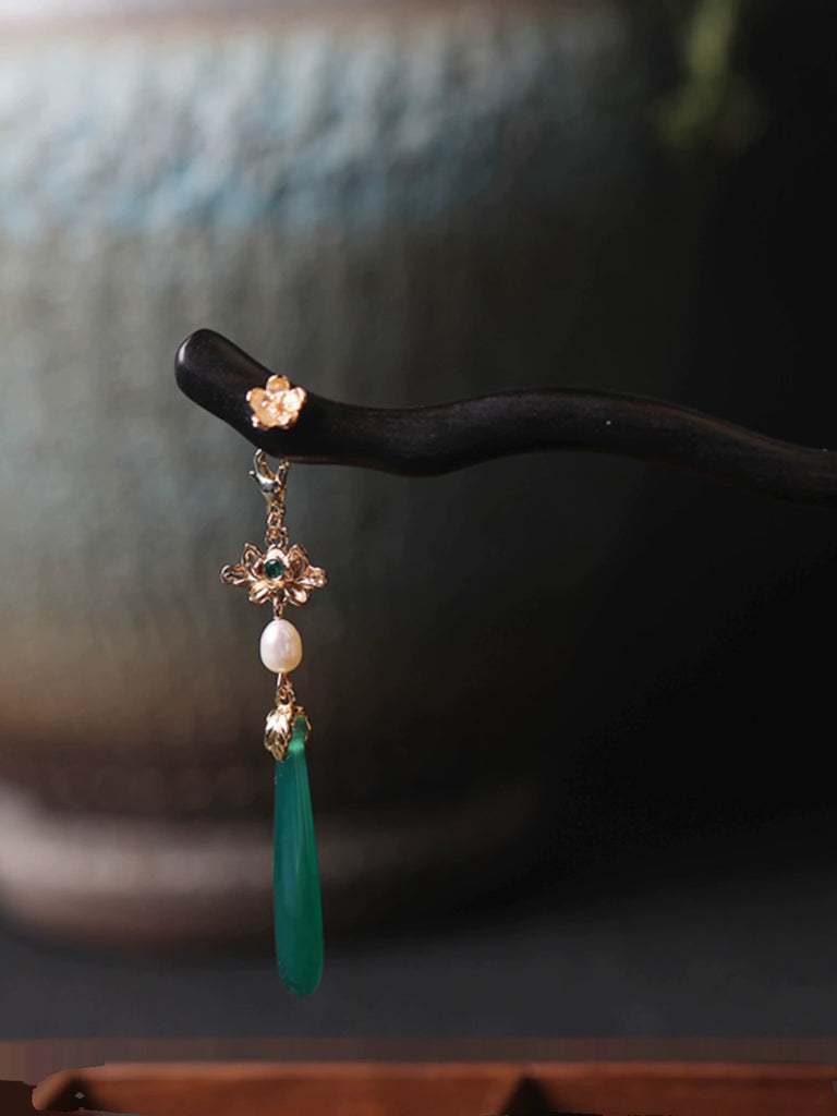 Lotus Picking Classical Ebony Pearl Hair Stick