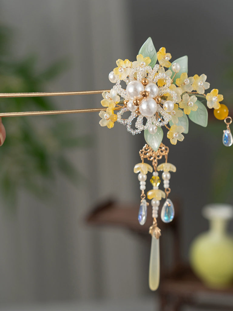 Golden Autumn Flower U-Shaped Hair Stick for Hanfu & Cheongsam